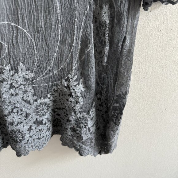Gretty Zueger Silk Top Tunic Small Embroidered Boho Fairy Sheer Gray Artsy - Picture 4 of 9